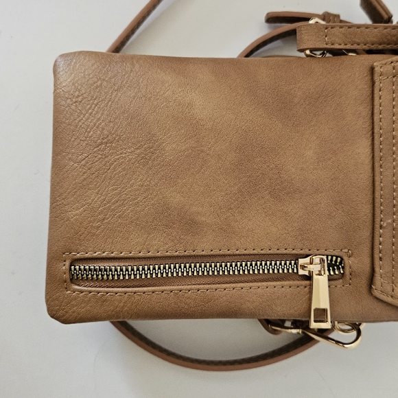 Bostanten Smooth Tan Genuine Leather Crossbody Bag 3 Compartment Travel - Picture 5 of 7